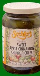 glass of Sechlers Sweet Apple Cinamon Chunk Pickles