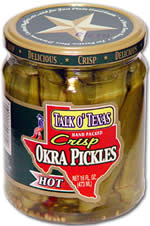glass of Talk O' Texas Okra Pickles